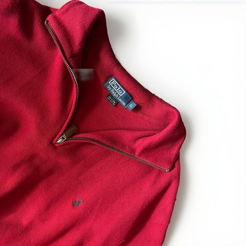 Polo Ralph Lauren Mens Burgundy Quarter Zip Long Sleeve Pullover Sweater Size XL